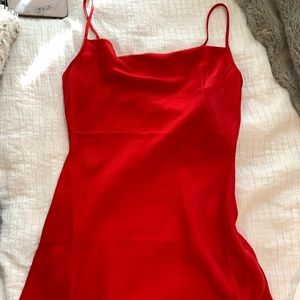 Red Satin Scoop Neck Dress